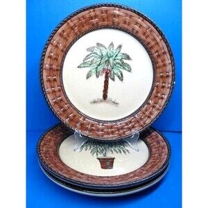 Pacific Rim Basket Weave Rope Rim 11" Round Palm Tree 3 Plates Read Description